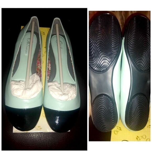 Oh! Mint & Black Patent Cap Toe Flats Size 9.5 Balletcore Elegance NWT business - Picture 4 of 5